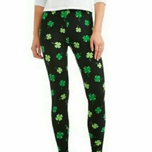 NWT Lucky Clover Shamrock Black & Green Legging costume Cosplay L XL